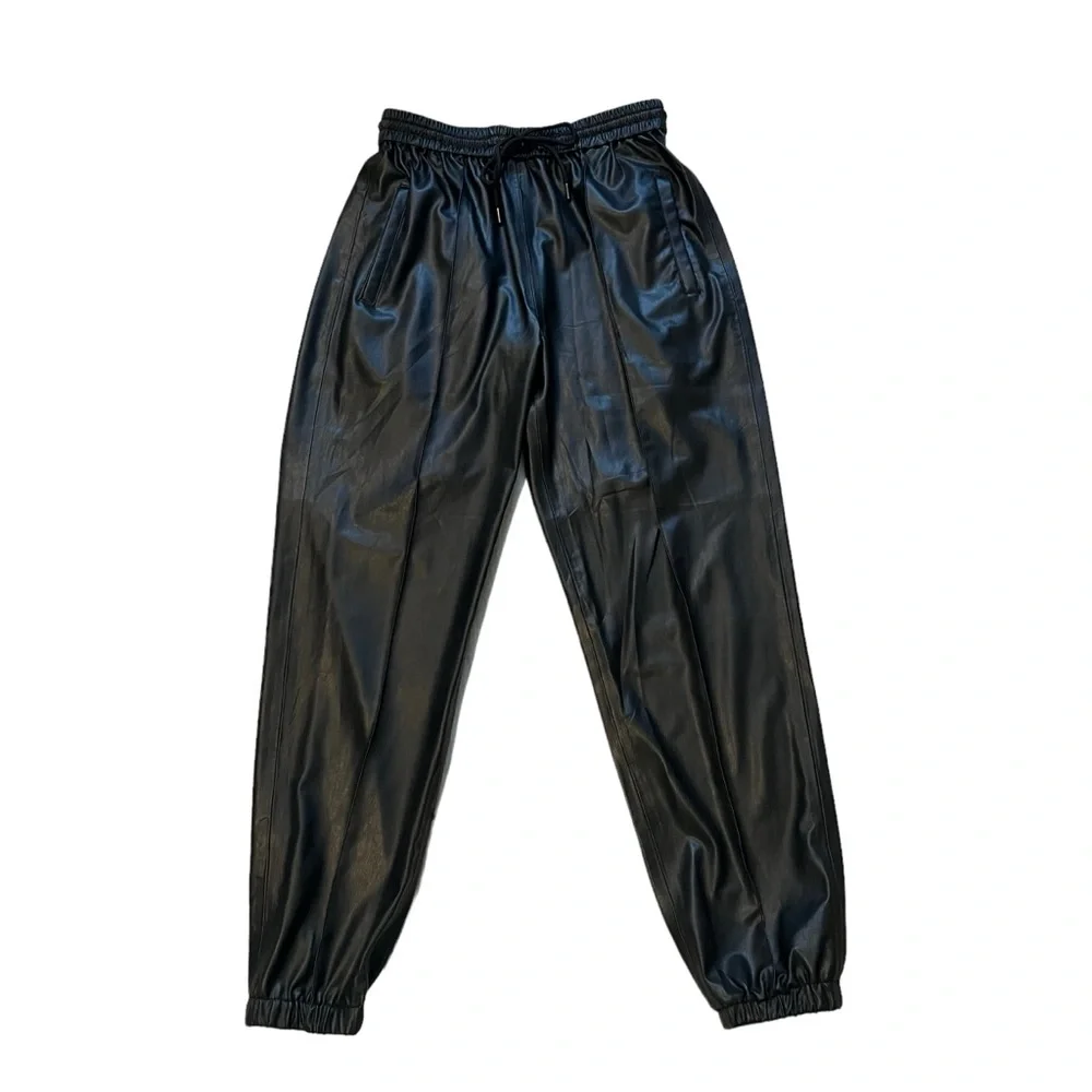 NWT, BLANK NYC Black Faux Leather Jogger Pants Drawstring, Sz 26 - Picture 9 of 15